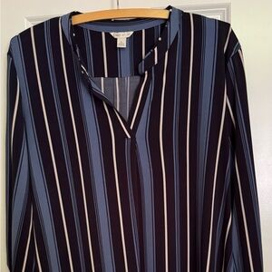 Cato Black and Blue Striped V-Neck Blouse